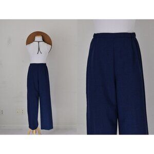 Vintage 80s Blue Gathered Waist Polyester Trousers‎ | 30-34 waist